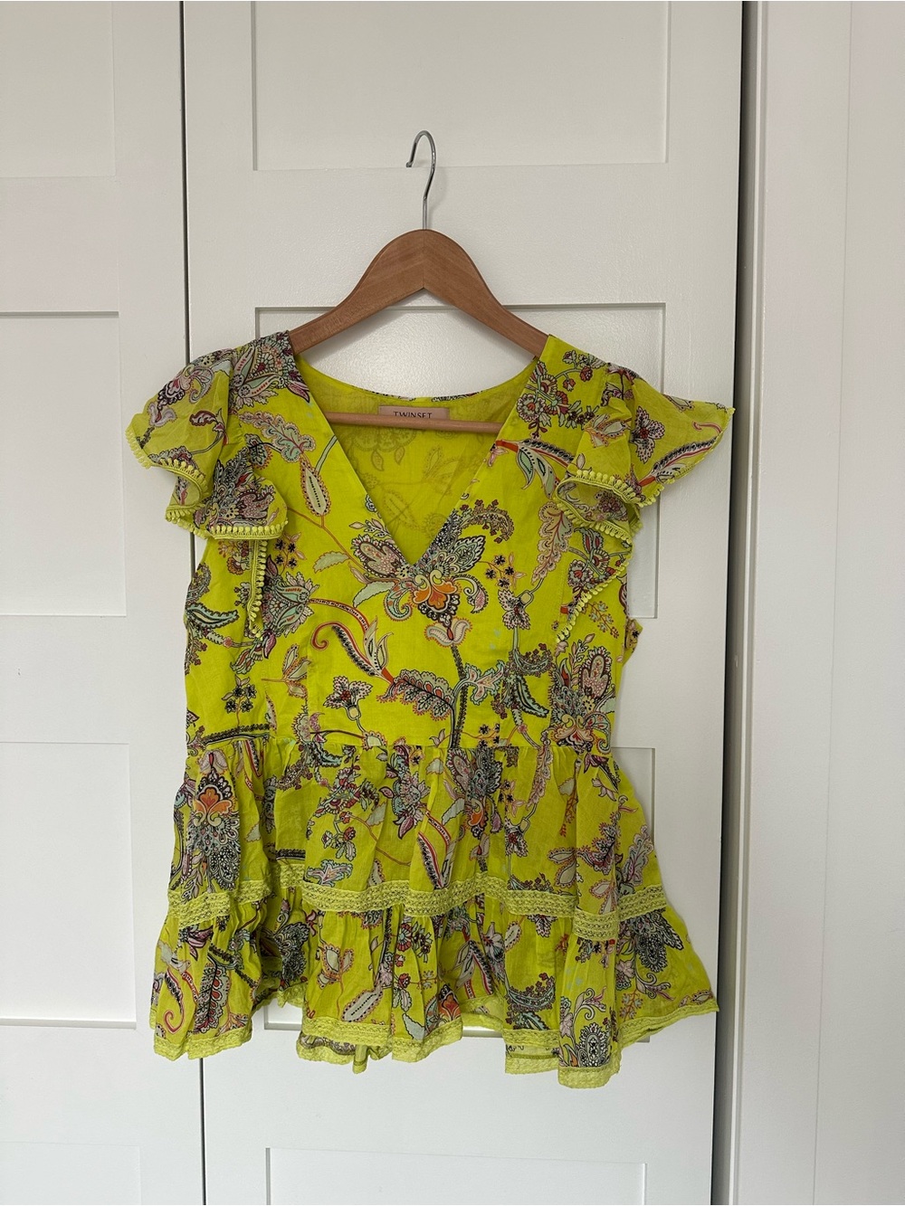 Paisley Ruffle Sleeve Blouse in Bright Yellow by Twinset